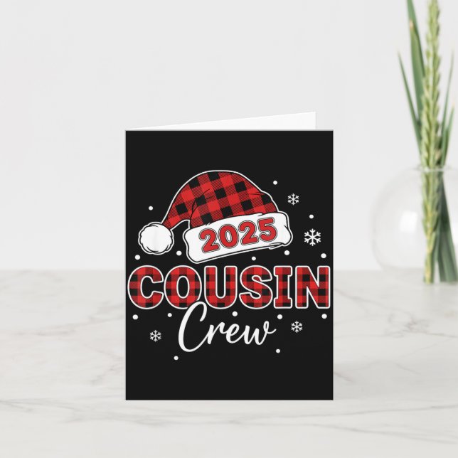 Christmas Buffalo Plaid 2025 Cousin Crew Santa Hat Kort (Framsida)