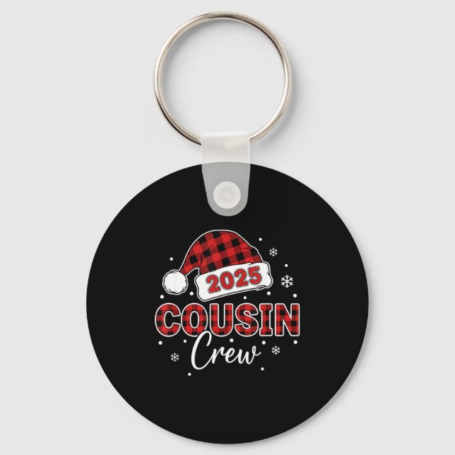Christmas Buffalo Plaid 2025 Cousin Crew Santa Hat Nyckelring (Framsida)