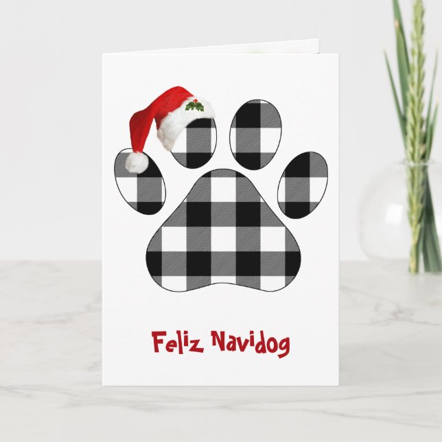 Christmas Buffalo Plaid Dog Paw Print and Hat Kort (Framsida)