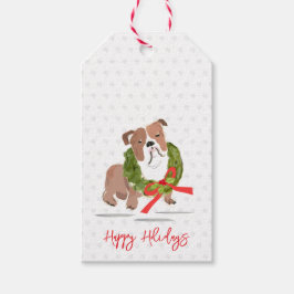 Christmas Bulldog Happy Holidays Holly Love NAME Presentetikett