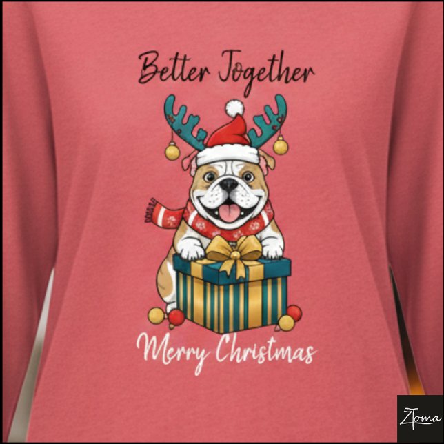 Christmas Bulldog Reindeer Scarf Gift Graphic T Shirt (Skapare uppladdad)