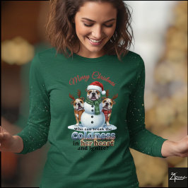 Christmas Bulldog Snowman Plaid Scarf Graphic T Shirt