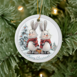 Christmas Bunny and gift, personalized Julgransprydnad Keramik
