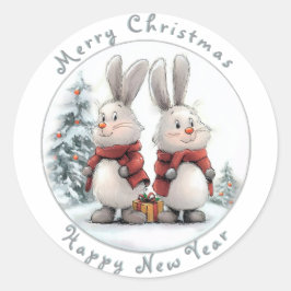 Christmas Bunny and gift, personalized Runt Klistermärke