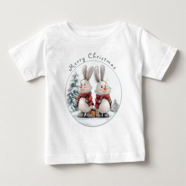 Christmas Bunny and gift, personalized T Shirt (Framsida)