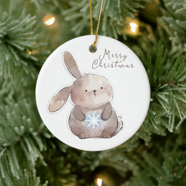 Christmas Bunny and Snowflake, personalized Julgransprydnad Keramik (Träd)