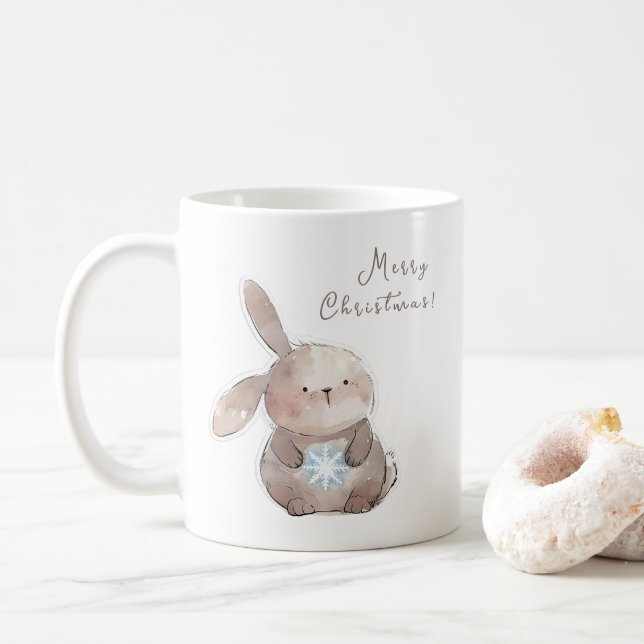 Christmas Bunny and Snowflake, personalized Kaffemugg (Med munk)