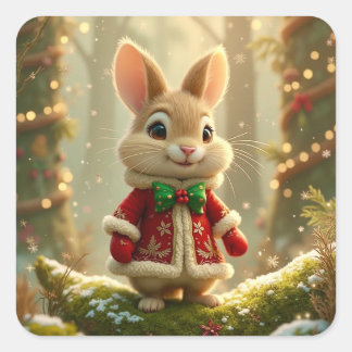 Christmas Bunny Stickers Fyrkantigt Klistermärke