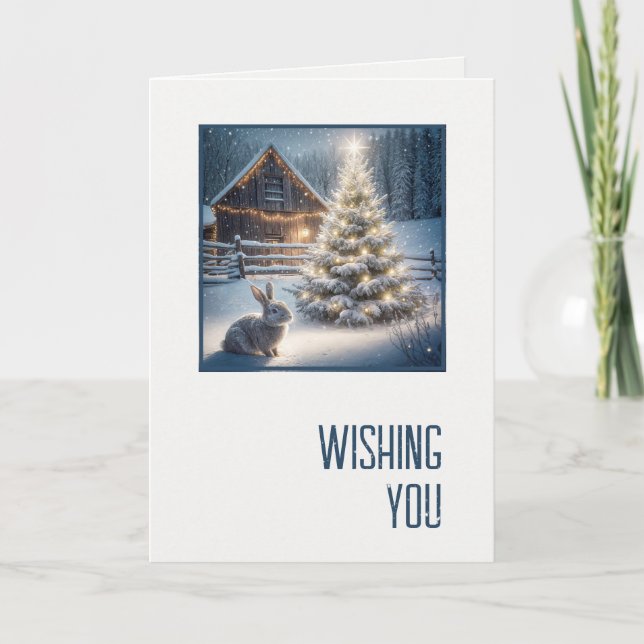 Christmas Bunny With Glowing Tree and Barn Kort (Framsida)