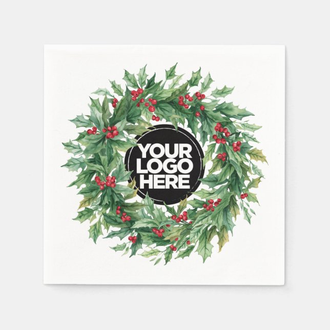 Christmas Business Logo Holly Berry Wreath Pappersservett (Framsidan)