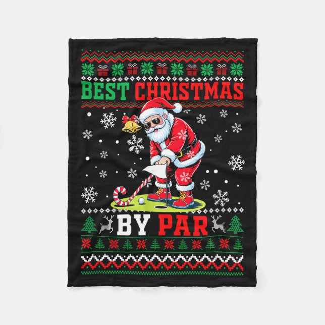 Christmas By Par Santa Sweater Playing Golf Golfer Fleecefilt (Framsidan)