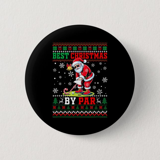 Christmas By Par Santa Sweater Playing Golf Golfer Knapp (Framsida)