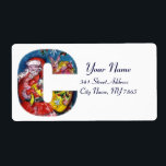 CHRISTMAS C BREV / SANTA MED GIFTS MONOGRAM FRAKTSEDEL<br><div class="desc">C fet alfabet brev,  första utformning,  färglös,  vismisk och konstnärlig akrylmålning inför jul. Jultomten,  snövinter-natten med blommigt,  prydnadsväxter för grönt,  hollbär,  svamp,  marionetter och leksaker i snö av Bulgan Lumini (c) com</div>