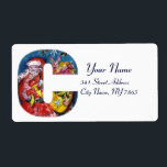 CHRISTMAS C BREV / SANTA MED GIFTS MONOGRAM FRAKTSEDEL<br><div class="desc">C fet alfabet brev,  första utformning,  färglös,  vismisk och konstnärlig akrylmålning inför jul. Jultomten,  snövinter-natten med blommigt,  prydnadsväxter för grönt,  hollbär,  svamp,  marionetter och leksaker i snö av Bulgan Lumini (c) com</div>