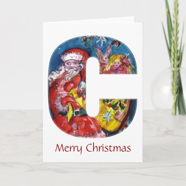 CHRISTMAS C BREV / SANTA MED GIFTS MONOGRAM HELGKORT (Framsida)