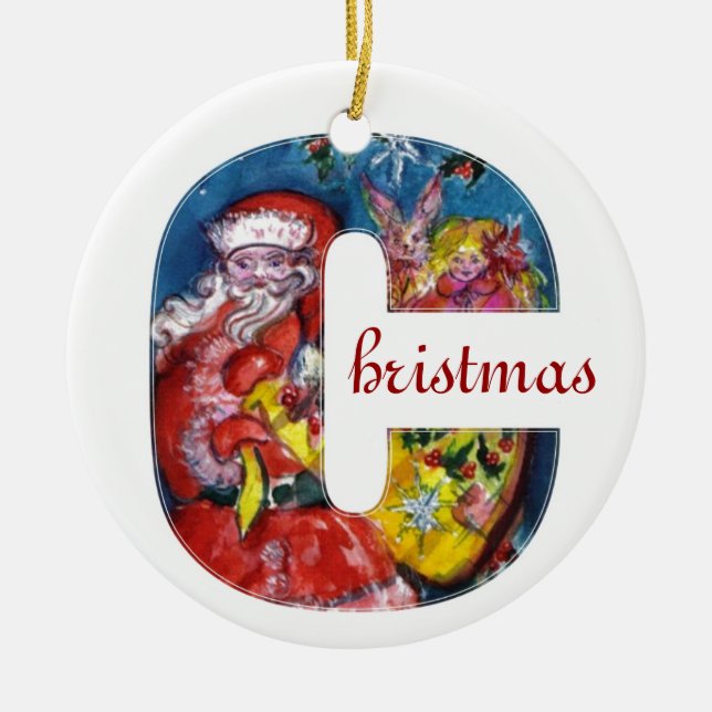 CHRISTMAS C BREV / SANTA MED GIFTS MONOGRAM JULGRANSPRYDNAD KERAMIK (Framsidan)