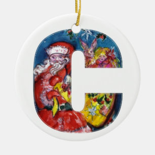 CHRISTMAS C BREV / SANTA MED GIFTS MONOGRAM JULGRANSPRYDNAD KERAMIK