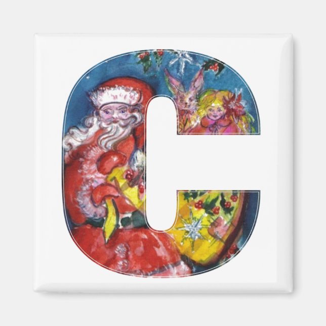 CHRISTMAS C BREV / SANTA MED GIFTS MONOGRAM MAGNET (Framsidan)