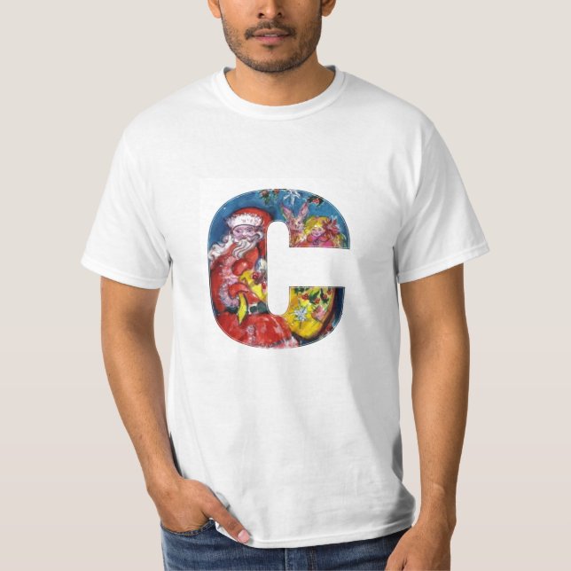 CHRISTMAS C BREV / SANTA MED GIFTS MONOGRAM T-SHIRT (Framsida)