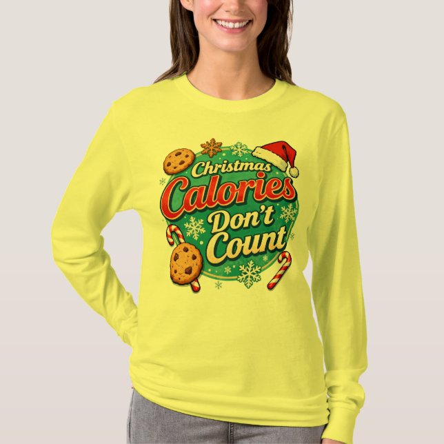Christmas Calories Don’t Count Funny Santa Claus  T Shirt (Framsida)