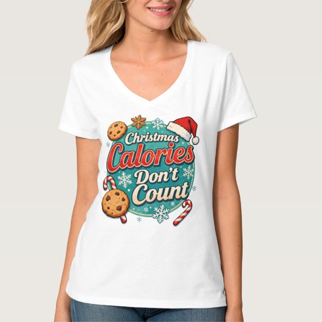 Christmas Calories Don’t Count Funny Santa Claus  T Shirt (Framsida)