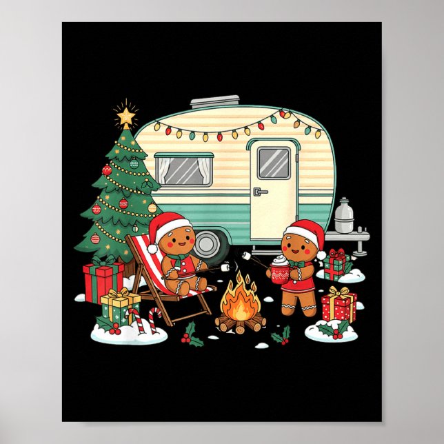 Christmas Camng Gingerbread Campfire Tree Santa Ha Poster (Framsidan)