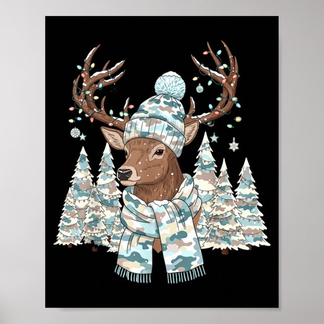 Christmas Camo Hunting Reindeer Pajamas With Deer  Poster (Framsidan)