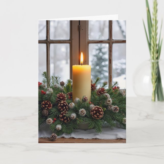 Christmas Candle In a Pine Centerpiece Kort (Framsida)