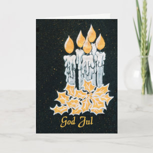 Christmas Candles and Holly, Swedish Greeting Kort