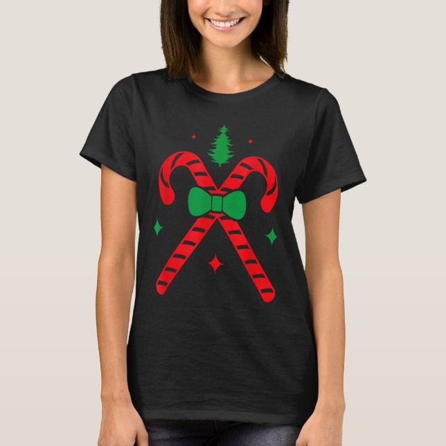 Christmas Candy Cane Design Red And Green  T Shirt (Framsida)