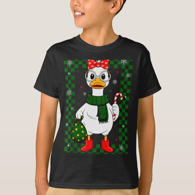 Christmas Candy Cane Goose Matching Couple Xmas Bo T Shirt (Framsida)