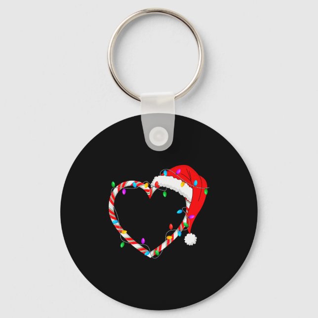 Christmas Candy Cane Heart Funny Love Candy Men Wo Nyckelring (Framsida)