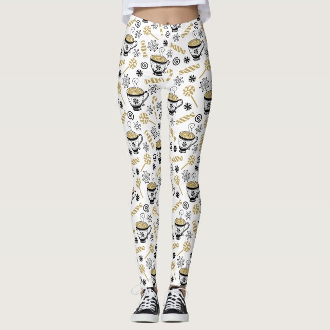 CHRISTMAS CANDY CANE & HETT COCOA ANPASSNINGSBAR LEGGINGS (Framsida)