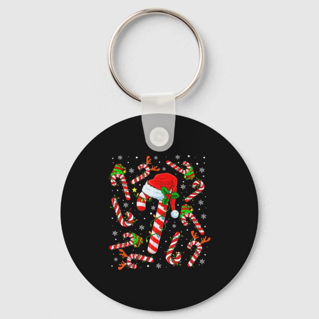 Christmas Candy Cane Santa Hat Reindeer Funny Xmas Nyckelring (Framsida)