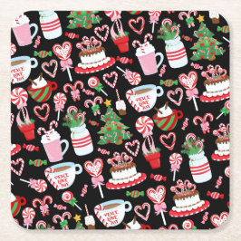 Christmas Candy Cane Sweets Pattern Underlägg Papper Kvadrat