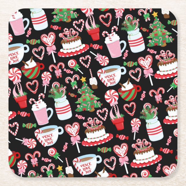 Christmas Candy Cane Sweets Pattern Underlägg Papper Kvadrat (Framsidan)