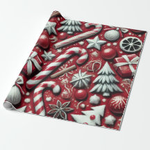 Christmas Candy Cane Tree Presents Red Decoupage