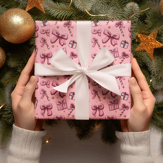 Christmas Candy Canes and Bows Wrapping Paper Presentpapper (Skapare uppladdad)