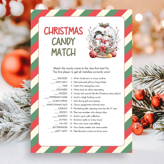 Christmas Candy Match Game Julkort (Christmas Candy Match Christmas Game Card)