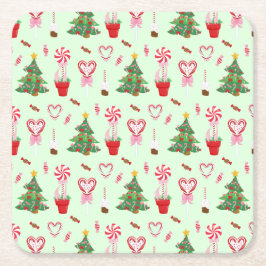 Christmas Candy Trees Pattern Underlägg Papper Kvadrat