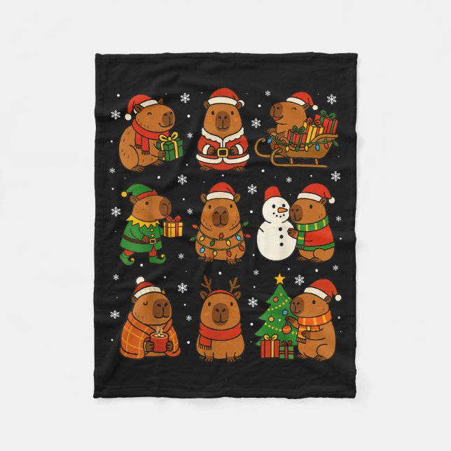 Christmas Capybara Santa Hat Funny Xmas Men Women  Fleecefilt (Framsidan)