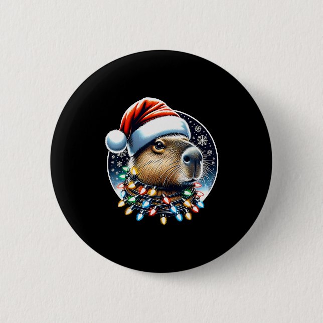 Christmas Capybara Santa Hat Xmas Lights Men Women Knapp (Framsida)