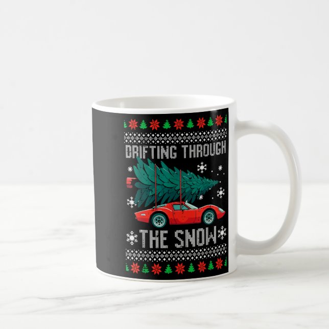 Christmas Car Drifting Through Snow Ugly Xmas Men  Kaffemugg (Höger)