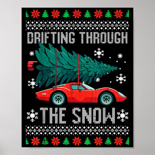 Christmas Car Drifting Through Snow Ugly Xmas Men  Poster (Framsidan)
