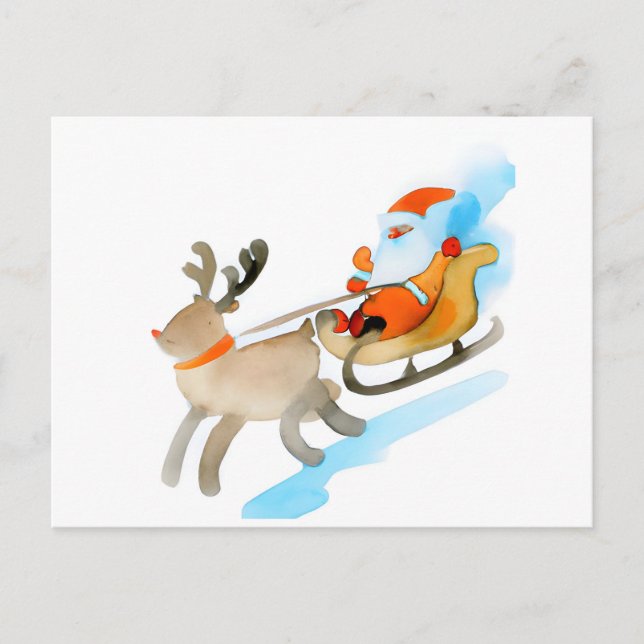 Christmas Card Best Wishes Santa Claus Rudolph  Fe Vykort (Framsida)