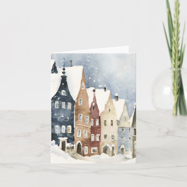 Christmas Card Best Wishes Winter Town Snow Feiert Helgkort (Framsida)