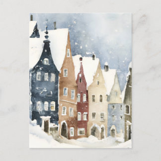 Christmas Card Best Wishes Winter Town Snow Feiert Vykort