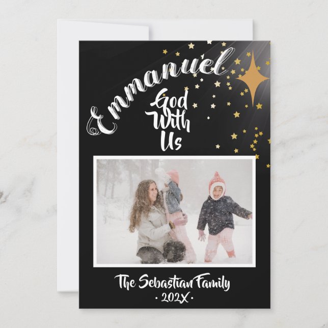 Christmas Card Black Gold Emmanuel God With Us Julkort (Framsida)