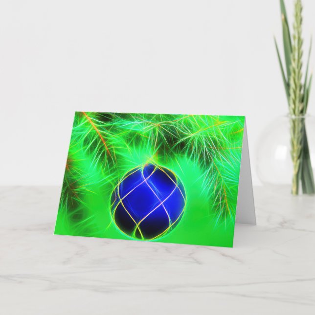 Christmas card blue bauble with fir branch helgkort (Framsida)