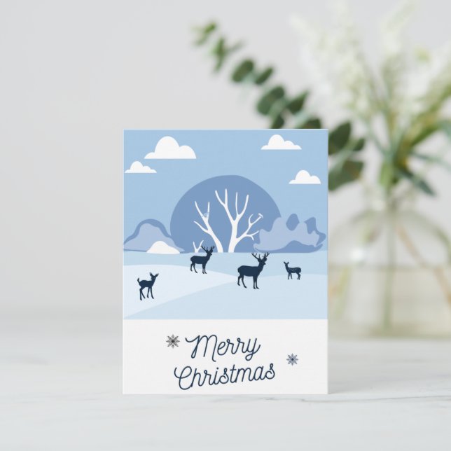 Christmas Card Blue Deer in Winter Julkort (Stående Fram)